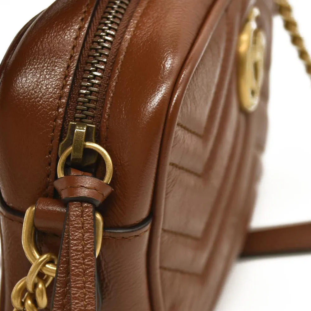 GUCCI Glazed Calfskin Matelasse Mini GG Marmont Chain Shoulder Bag Cuir