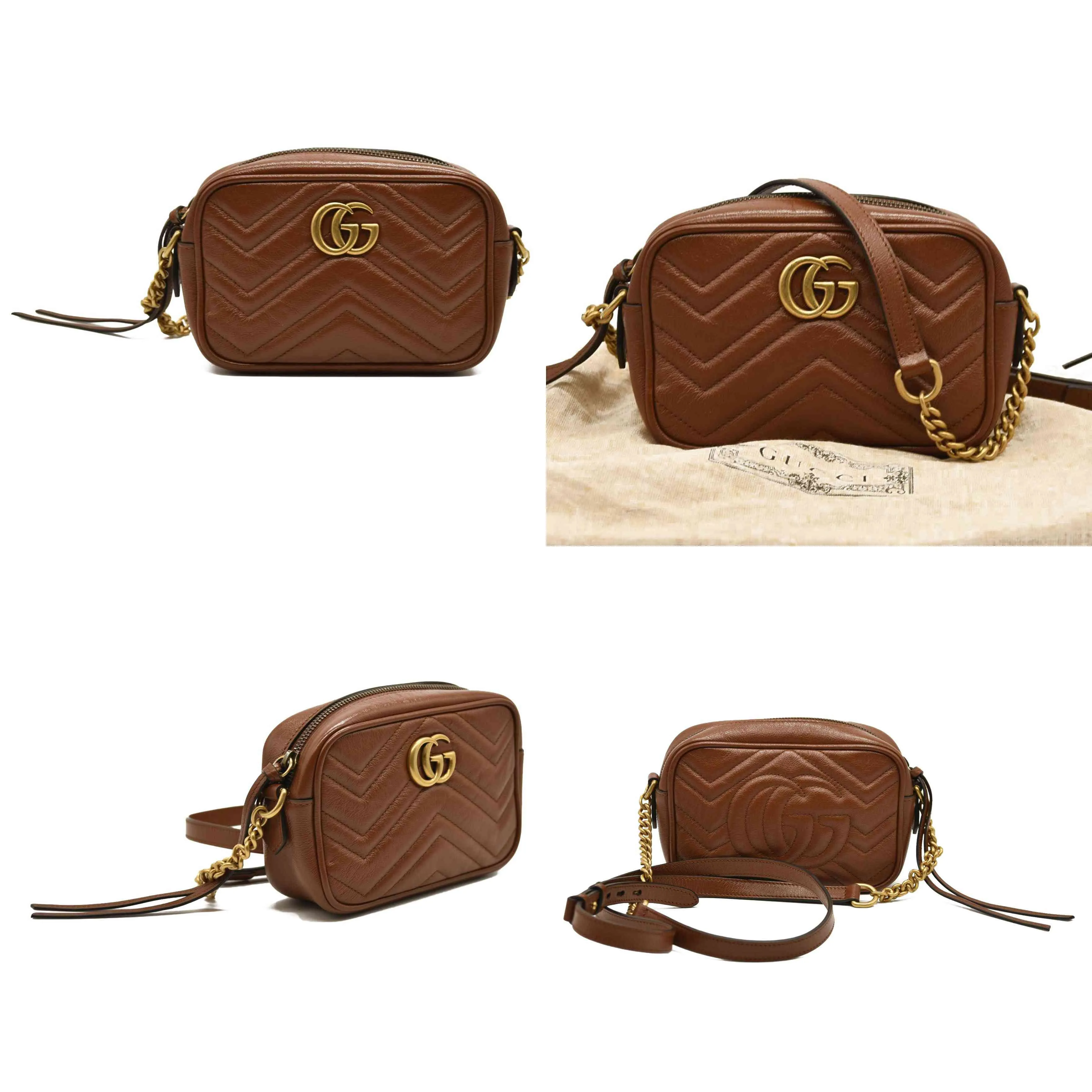 GUCCI Glazed Calfskin Matelasse Mini GG Marmont Chain Shoulder Bag Cuir