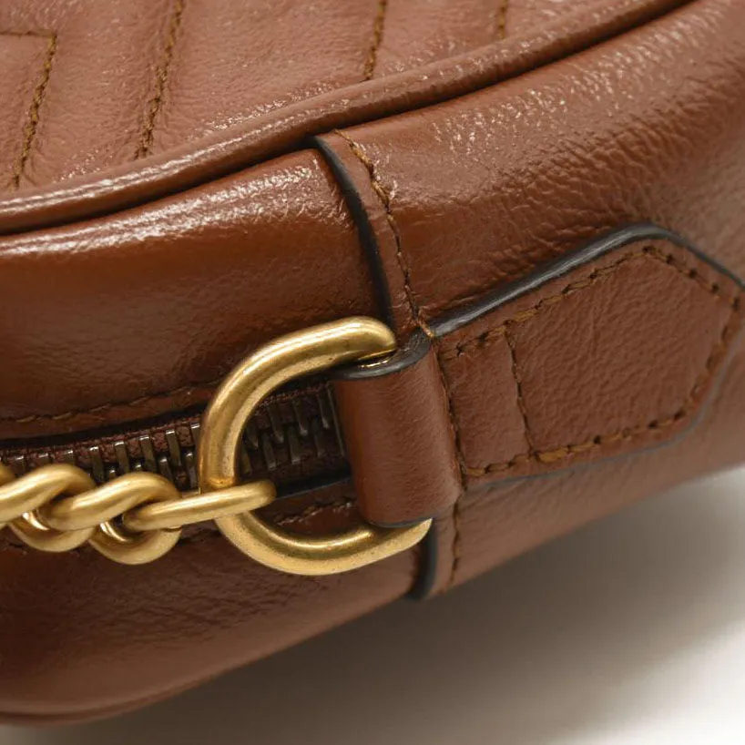 GUCCI Glazed Calfskin Matelasse Mini GG Marmont Chain Shoulder Bag Cuir