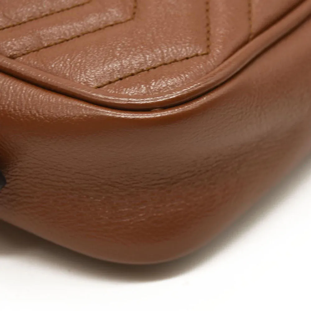 GUCCI Glazed Calfskin Matelasse Mini GG Marmont Chain Shoulder Bag Cuir