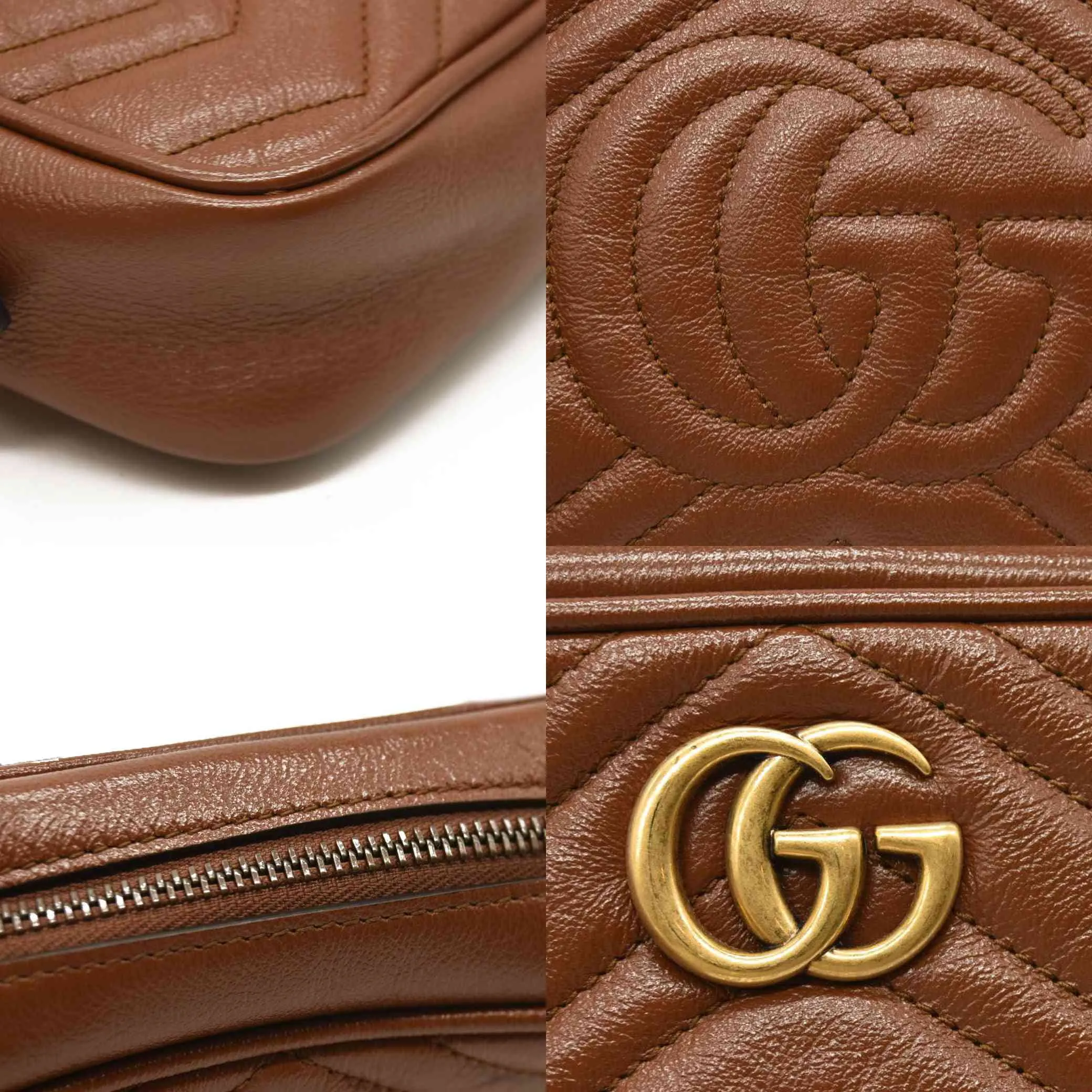 GUCCI Glazed Calfskin Matelasse Mini GG Marmont Chain Shoulder Bag Cuir