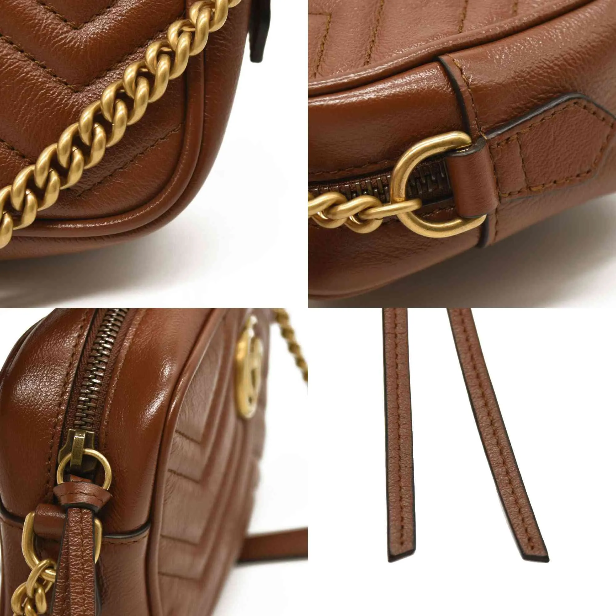 GUCCI Glazed Calfskin Matelasse Mini GG Marmont Chain Shoulder Bag Cuir
