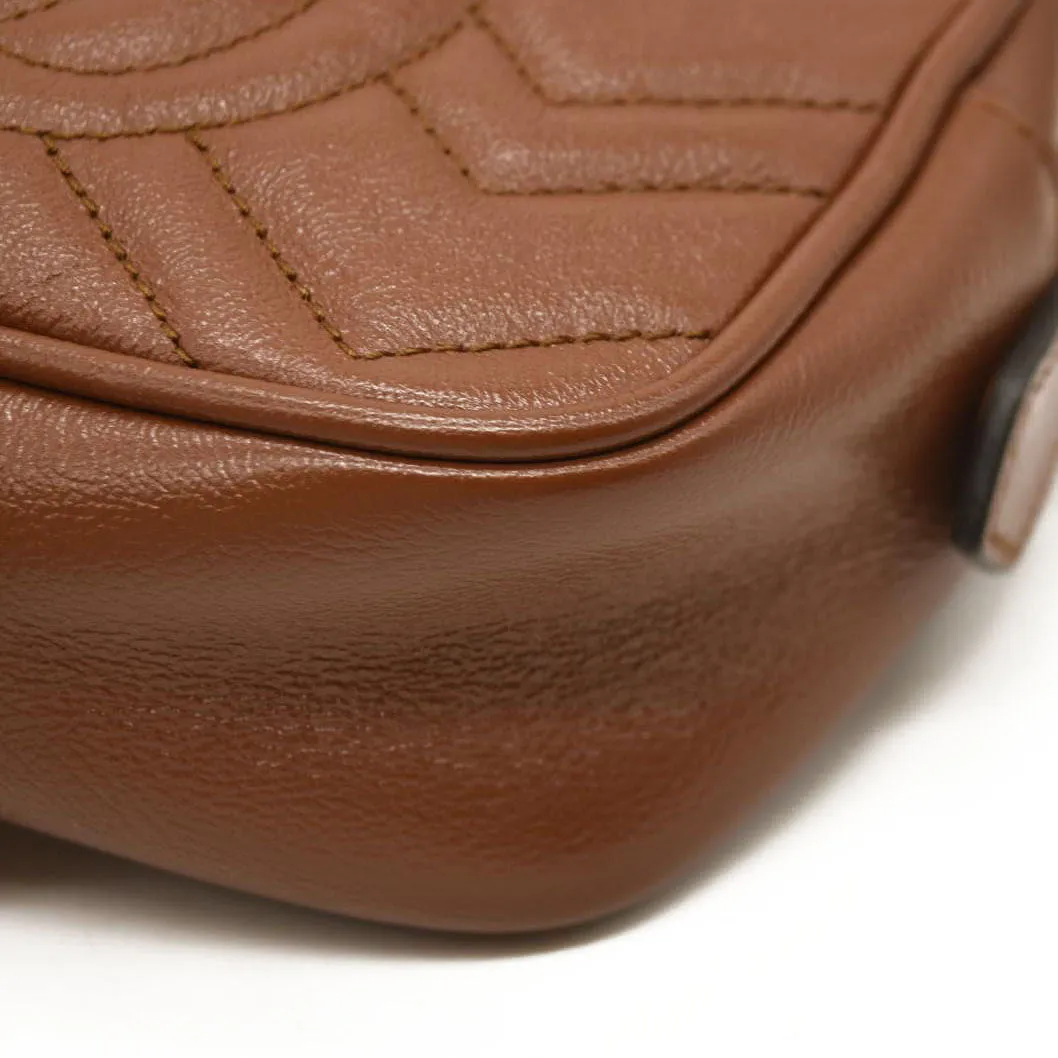 GUCCI Glazed Calfskin Matelasse Mini GG Marmont Chain Shoulder Bag Cuir