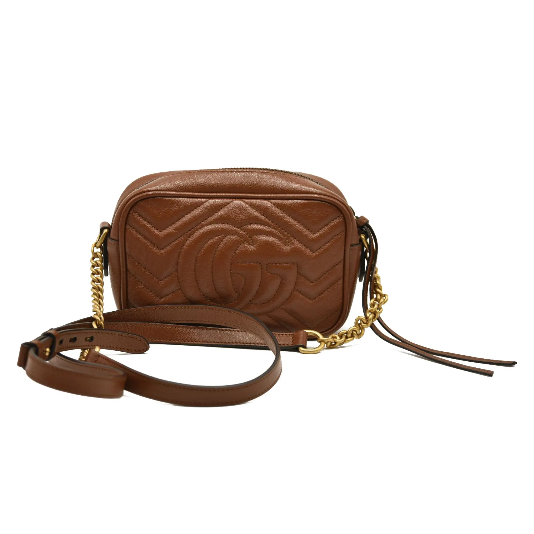 GUCCI Glazed Calfskin Matelasse Mini GG Marmont Chain Shoulder Bag Cuir