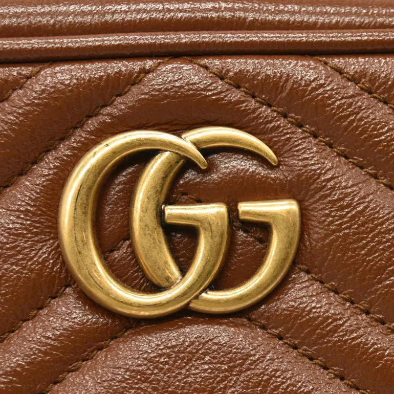 GUCCI Glazed Calfskin Matelasse Mini GG Marmont Chain Shoulder Bag Cuir
