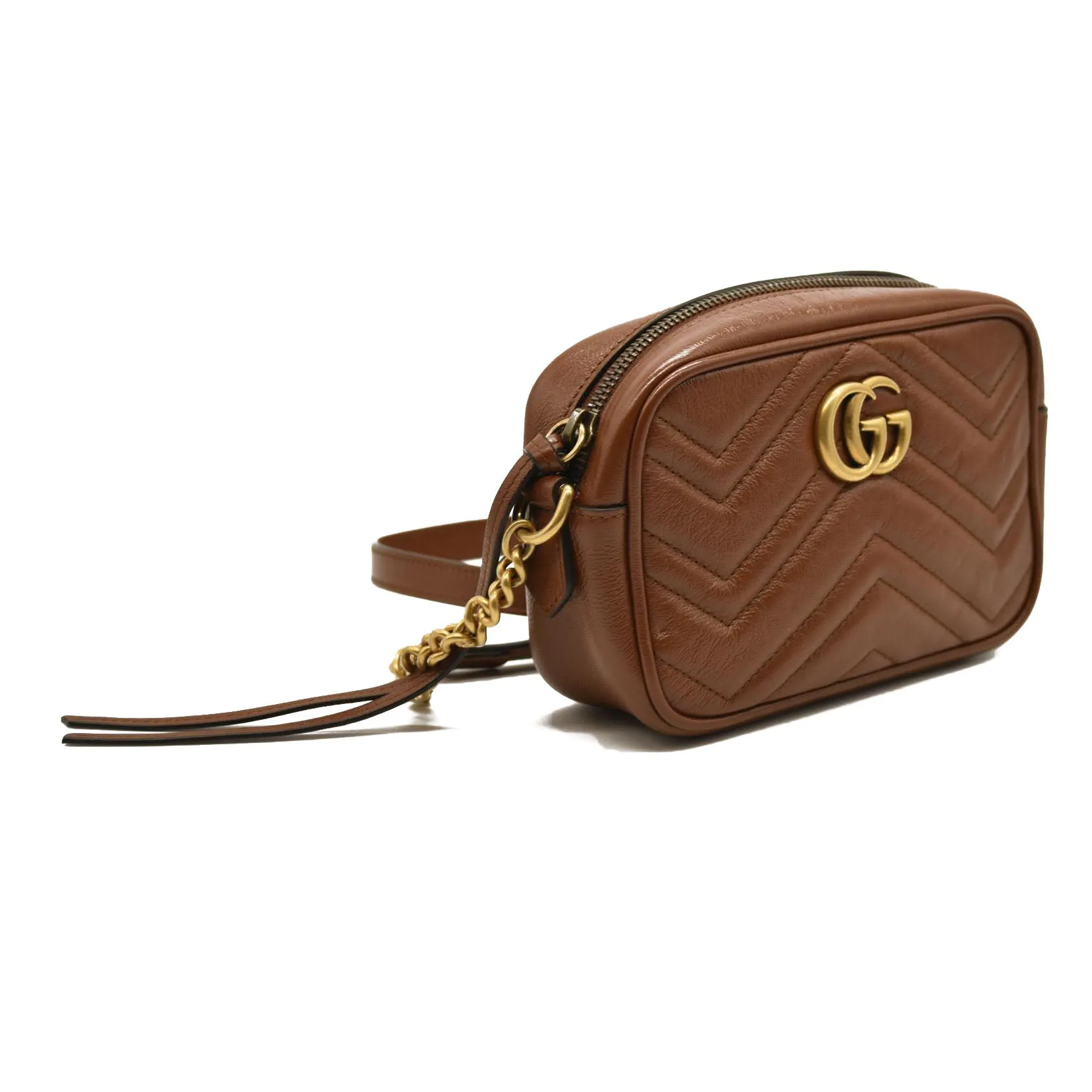 GUCCI Glazed Calfskin Matelasse Mini GG Marmont Chain Shoulder Bag Cuir