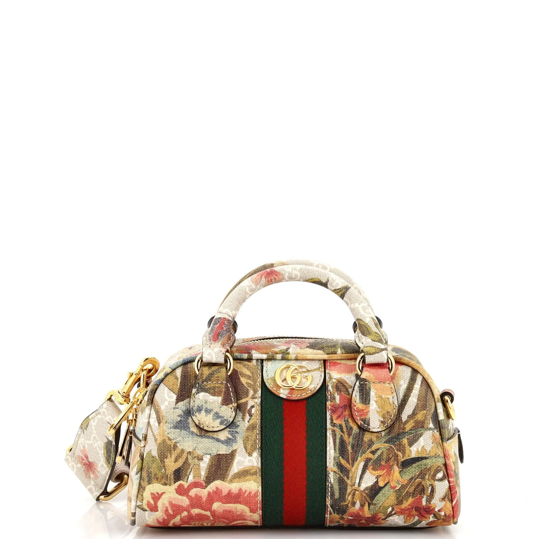 GUCCI Ophidia Convertible Boston Top Handle Bag Water Flora GG Coated Canvas Mini