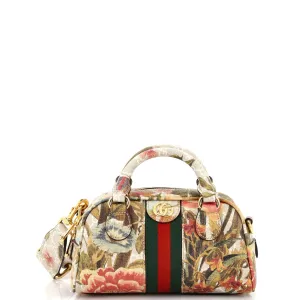 GUCCI Ophidia Convertible Boston Top Handle Bag Water Flora GG Coated Canvas Mini