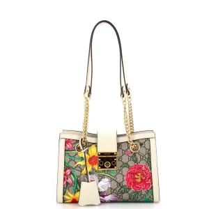 GUCCI Padlock Chain Tote Flora GG Coated Canvas Small