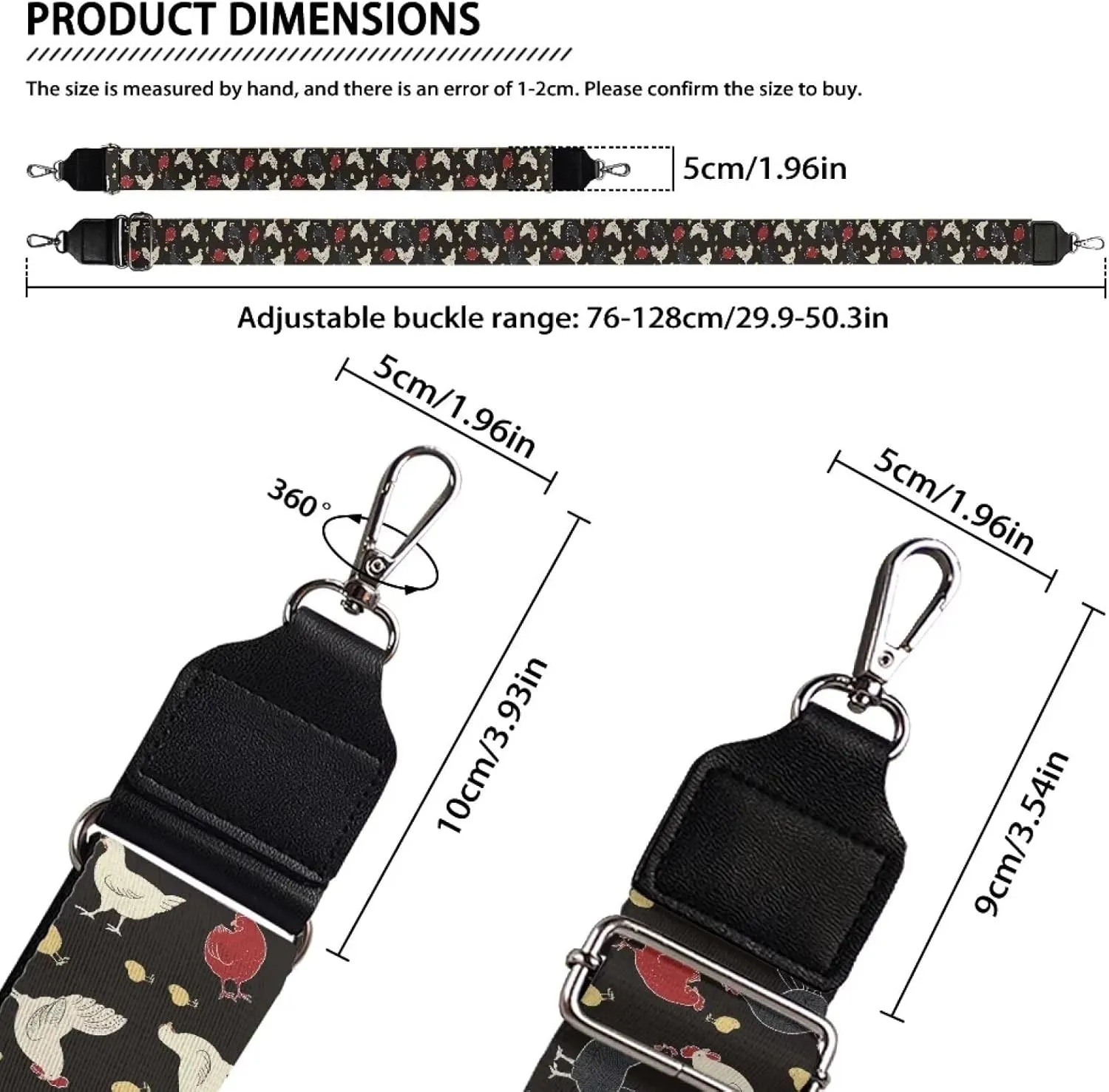 Halloween Handbag Strap Canvas Purse Strap Colorful Bat Black Shoulder Strap Multicolor Bats Replacement Strap