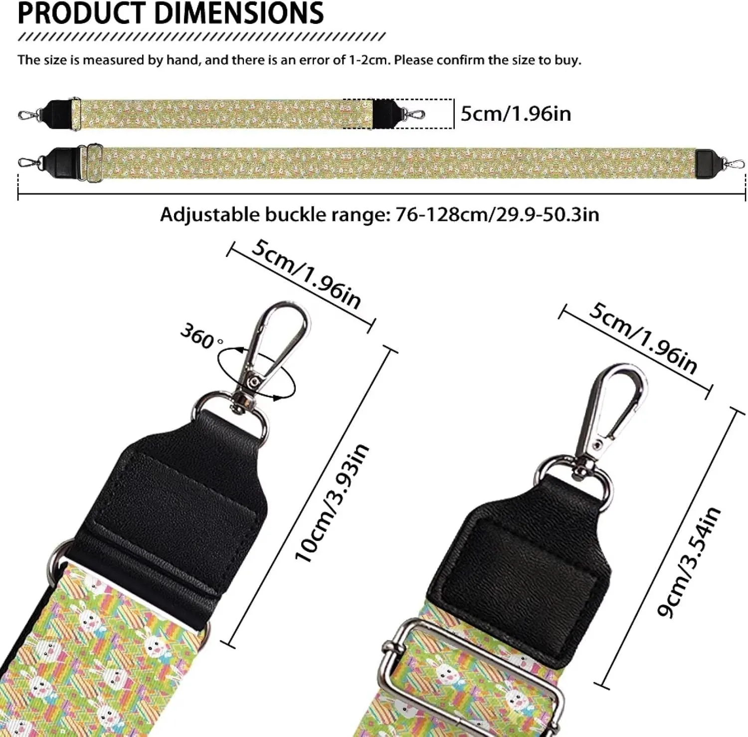 Halloween Handbag Strap Canvas Purse Strap Colorful Bat Black Shoulder Strap Multicolor Bats Replacement Strap
