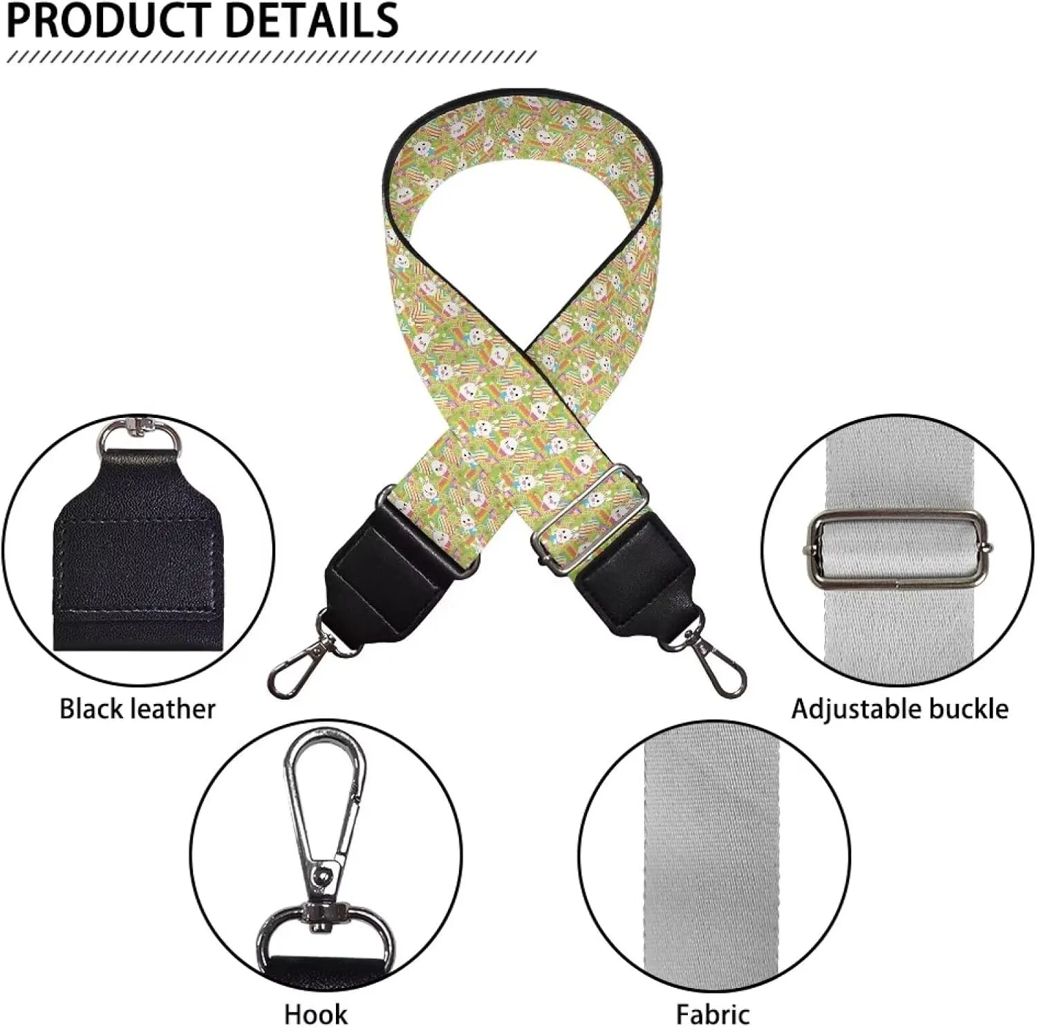 Halloween Handbag Strap Canvas Purse Strap Colorful Bat Black Shoulder Strap Multicolor Bats Replacement Strap