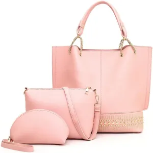 Handbags for Women Fashion Tote Bags Rivet Shoulder Bag Top Handle Satchel Purse Set 3pcs
