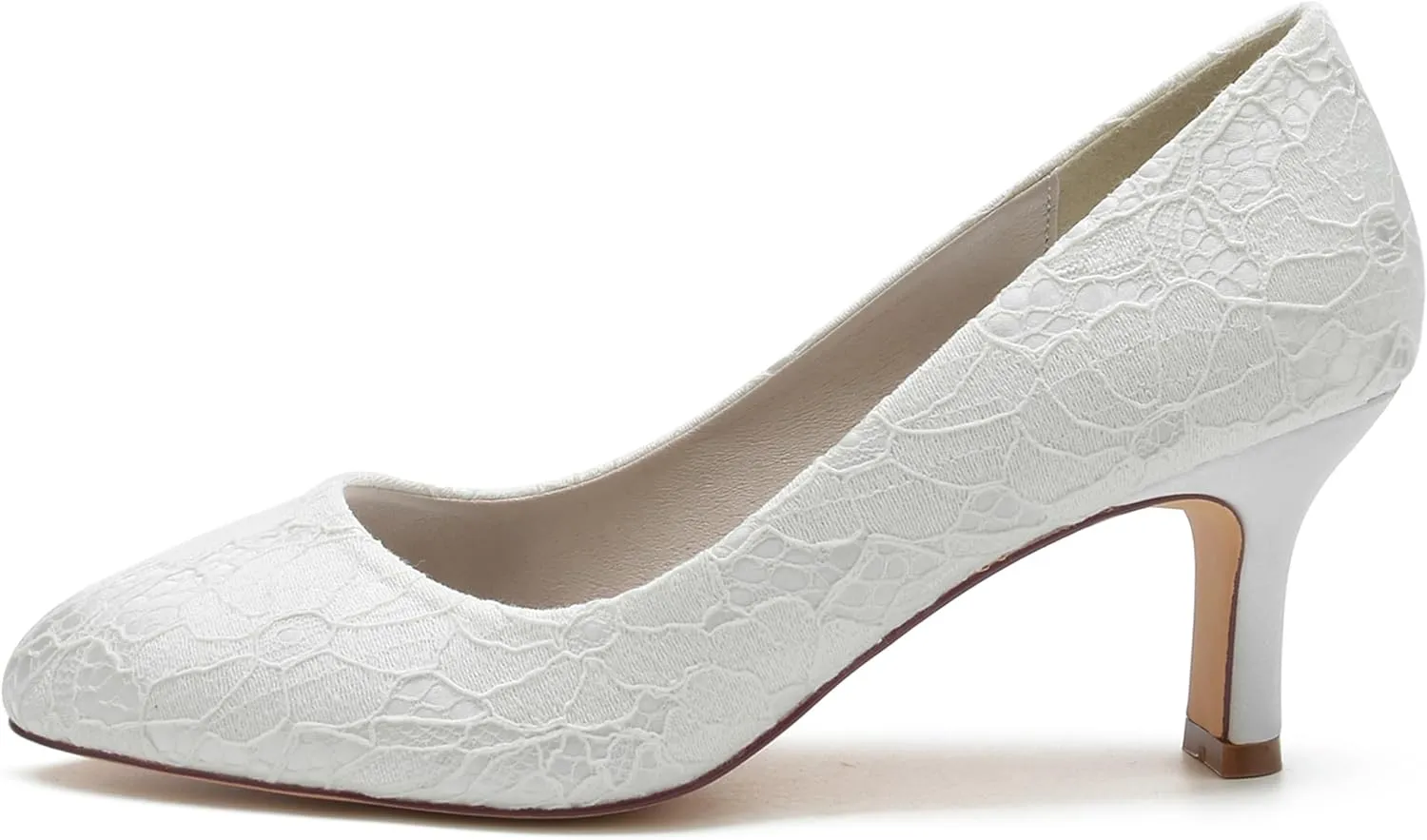 Hanfike Low Heel Shoes for Wedding Bridal Slip-on Lace Formal Party Evening Pumps JY151