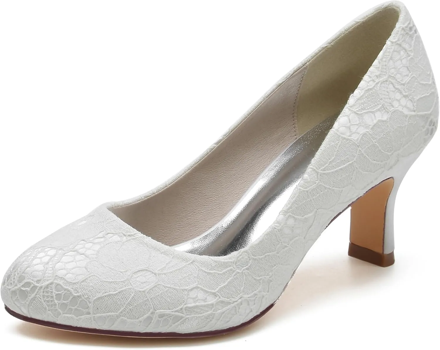 Hanfike Low Heel Shoes for Wedding Bridal Slip-on Lace Formal Party Evening Pumps JY151