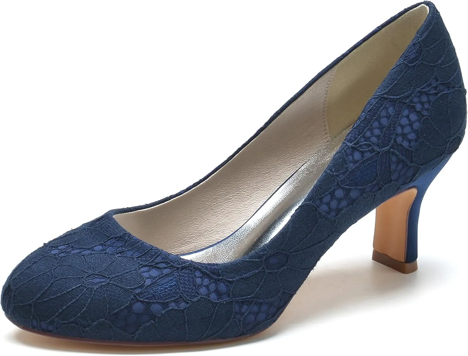 Hanfike Low Heel Shoes for Wedding Bridal Slip-on Lace Formal Party Evening Pumps JY151