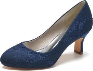 Hanfike Low Heel Shoes for Wedding Bridal Slip-on Lace Formal Party Evening Pumps JY151