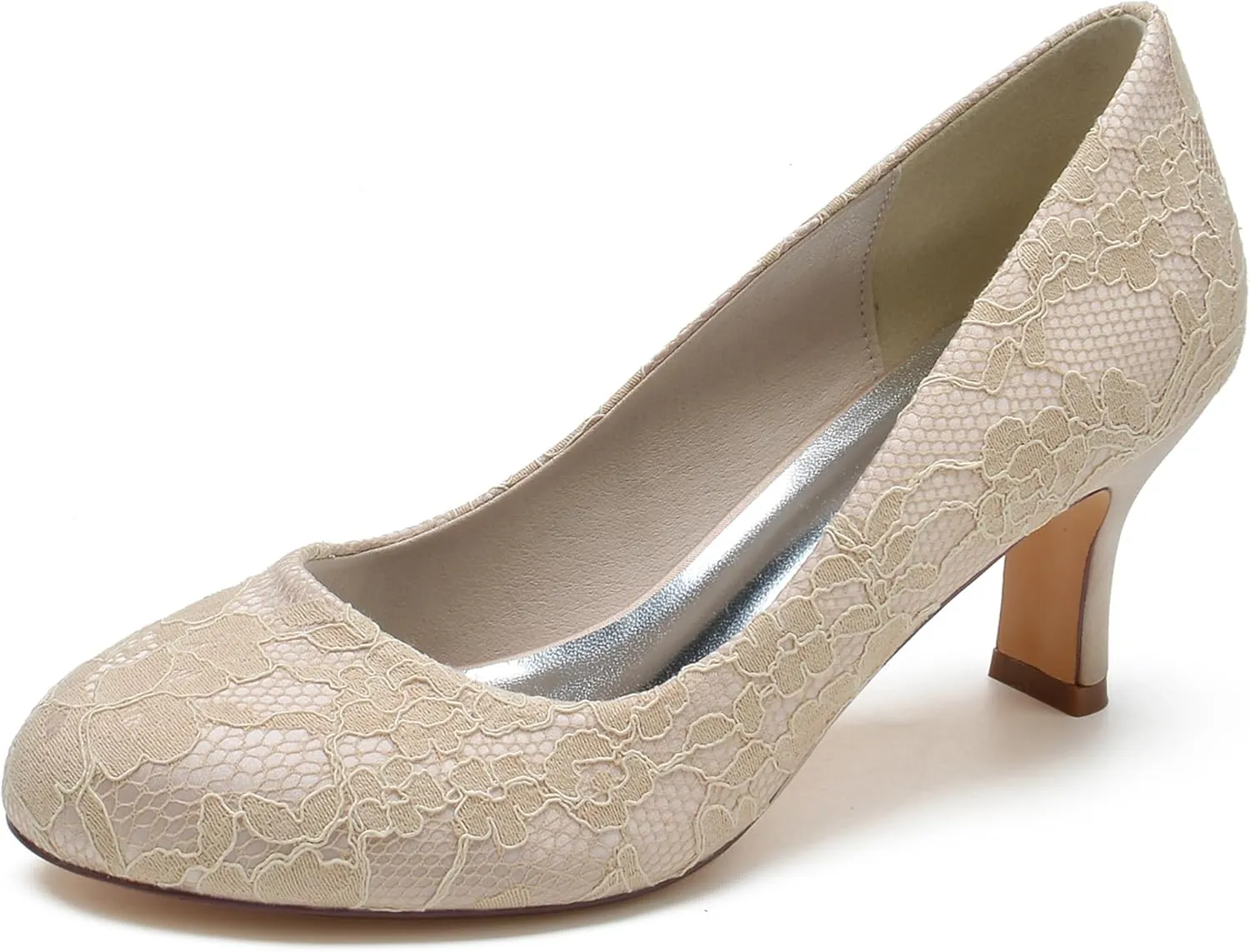 Hanfike Low Heel Shoes for Wedding Bridal Slip-on Lace Formal Party Evening Pumps JY151