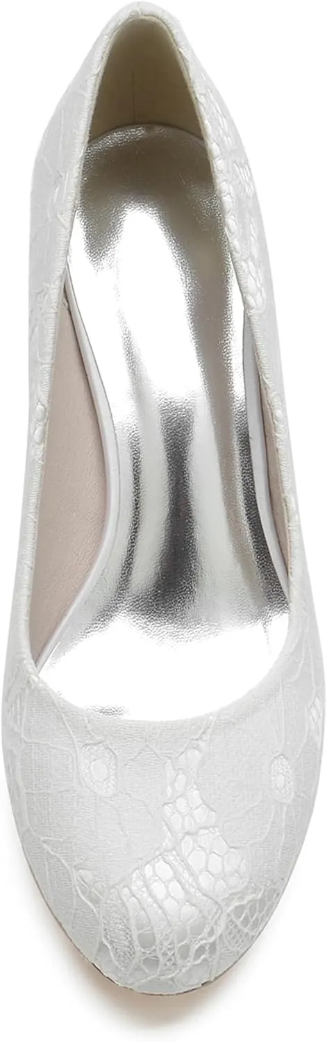 Hanfike Low Heel Shoes for Wedding Bridal Slip-on Lace Formal Party Evening Pumps JY151