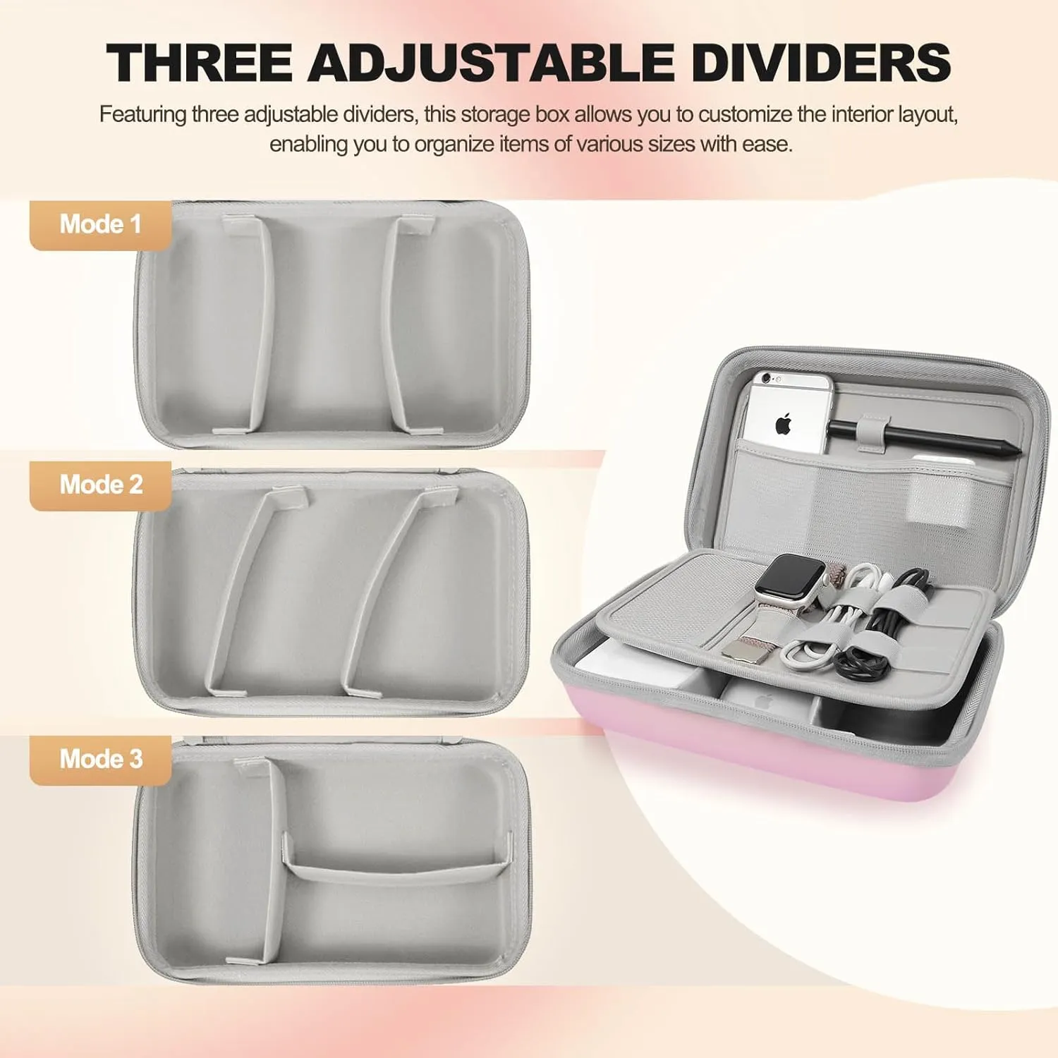 Hard Travel Electronic Organizer Case for Power Bank Chargers Cables USB Flash Drive SD Card Electronics & Backpack Organizer Travel Case Small Portable Accessories Bag, Pink