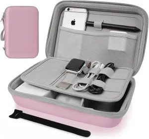 Hard Travel Electronic Organizer Case for Power Bank Chargers Cables USB Flash Drive SD Card Electronics & Backpack Organizer Travel Case Small Portable Accessories Bag, Pink