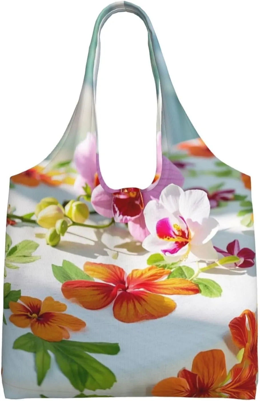 Hawaiian flower print Print Ladies' Single Shoulder Canvas Handbag,Sturdy Cotton Handbag With Patterned Shoulder Bag