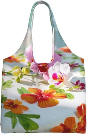 Hawaiian flower print Print Ladies' Single Shoulder Canvas Handbag,Sturdy Cotton Handbag With Patterned Shoulder Bag