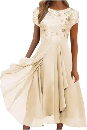 HGps8w Mother of The Bride Dresses for Women 2025 Elegant Lace Chiffon Flowy Dress Formal Evening Party Gown for Wedding