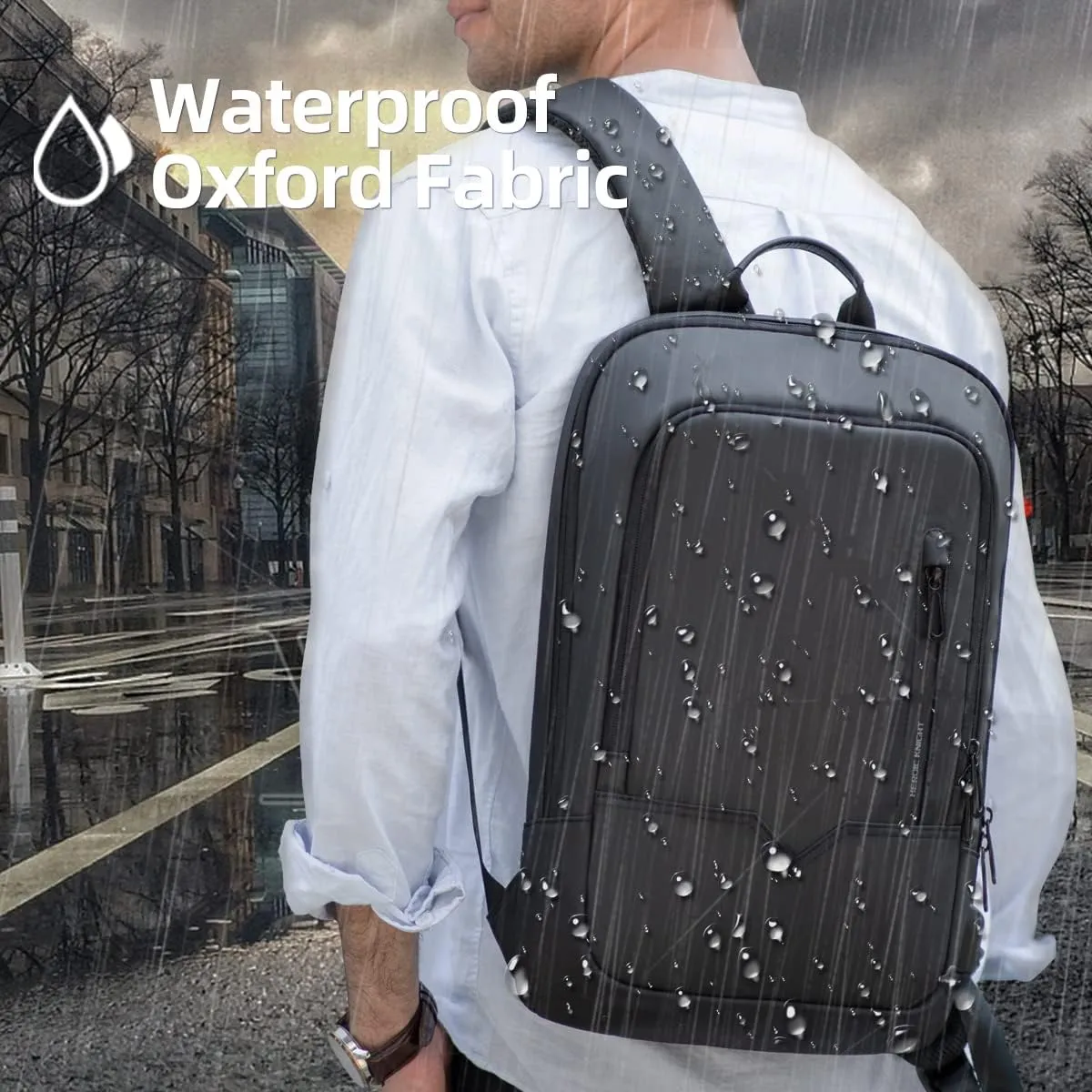 hk Backpack for Men Business Slim Backpack with USB Charger Computer Lightweight Anti-theft Travel Backpacks 15.6 inch Water Resistant Laptop Bag for Work Office College-Black