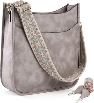 HKCLUF Crossbody Bag for Women Vegan Leather Hobo Handbags Guitar Strap Purse Shoulder Bucket Bag with 2PCS Adjustable Straps