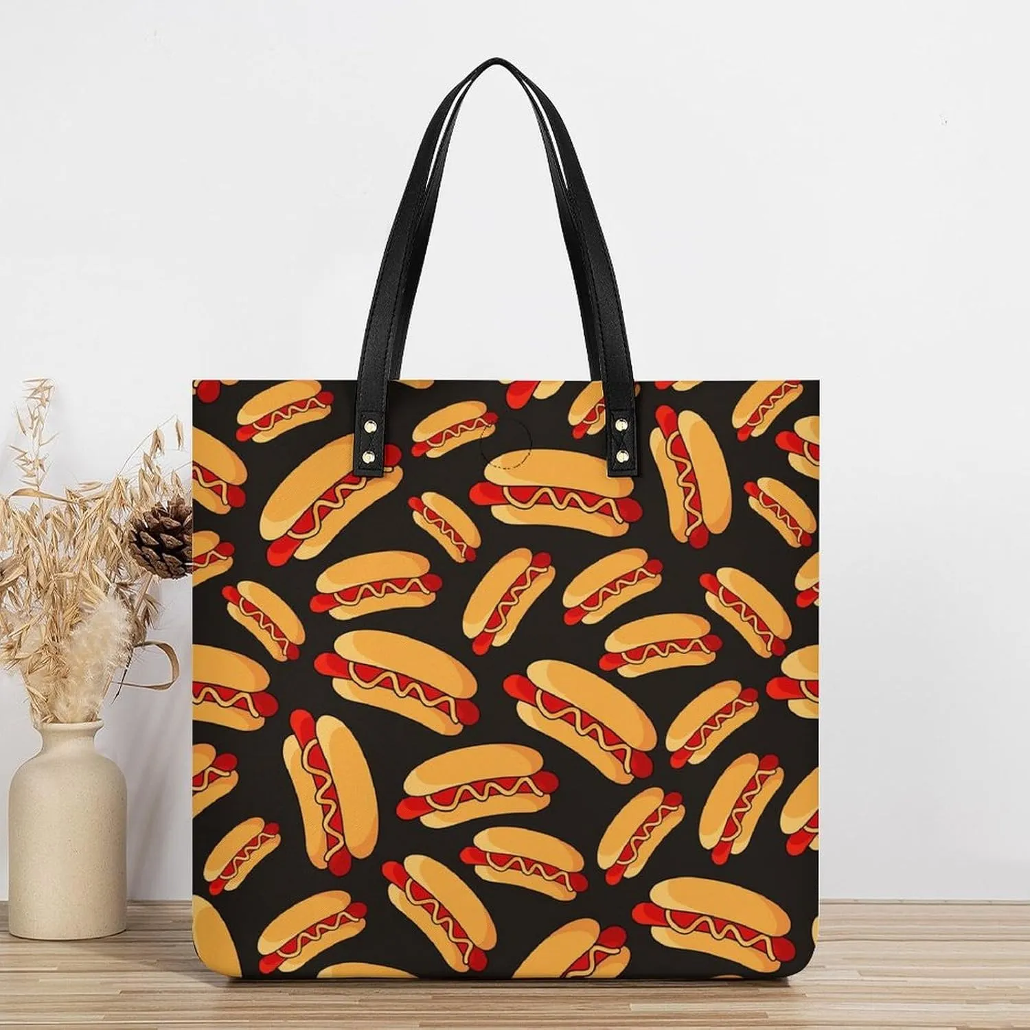 Hotdog Fun Food Hot Dog Leather Handbag with Large Space, Fashionable Handbag