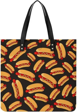Hotdog Fun Food Hot Dog Leather Handbag with Large Space, Fashionable Handbag
