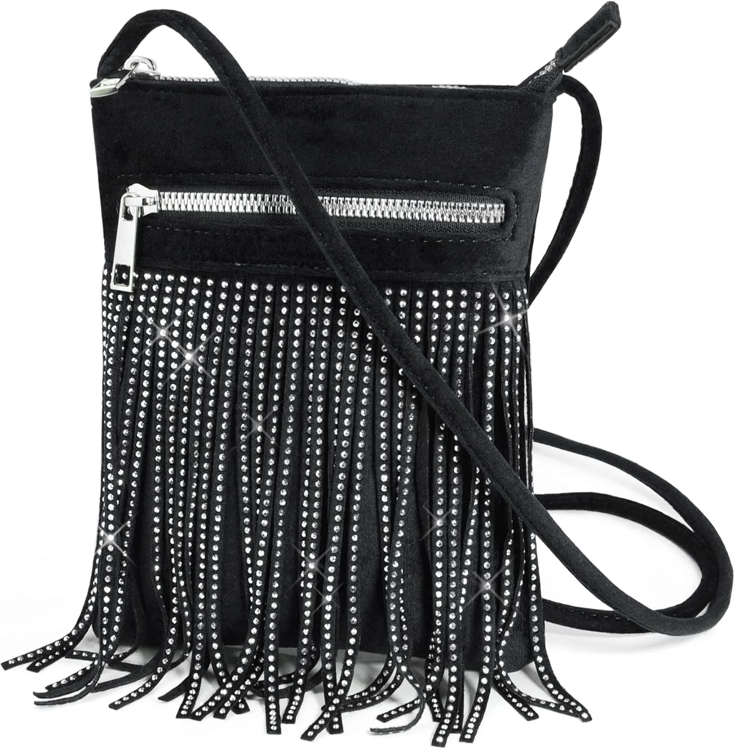 HOXIS Tassel Velvet Crossbody Bag Bling Glitter Purse Sparkle Women Evening Bag