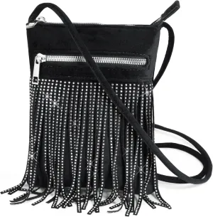HOXIS Tassel Velvet Crossbody Bag Bling Glitter Purse Sparkle Women Evening Bag