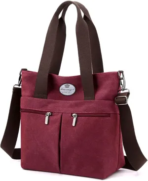 HUA ANGEL Women's Canvas Tote Bag Lightweight Crossbody Purse Multi-Pocket Durable Handbags for Work College Shopping Beach