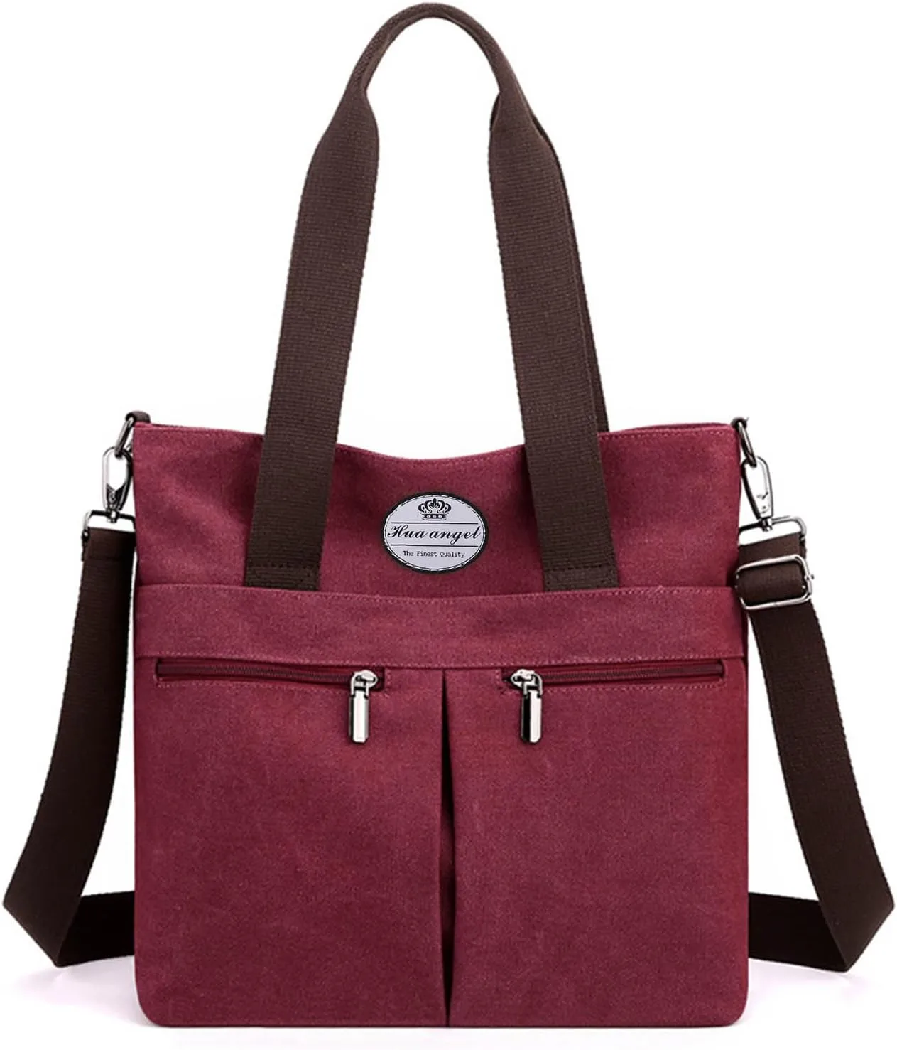 HUA ANGEL Women's Canvas Tote Bag Lightweight Crossbody Purse Multi-Pocket Durable Handbags for Work College Shopping Beach
