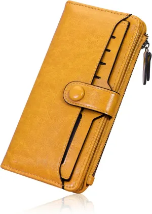 HUA ANGEL Womens Wallet Slim Thin Waxed Leather Billfold Clutch Multi Card Holder with Coin Pocket Large Capacity Long Purse
