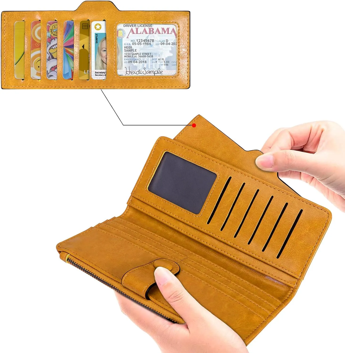 HUA ANGEL Womens Wallet Slim Thin Waxed Leather Billfold Clutch Multi Card Holder with Coin Pocket Large Capacity Long Purse