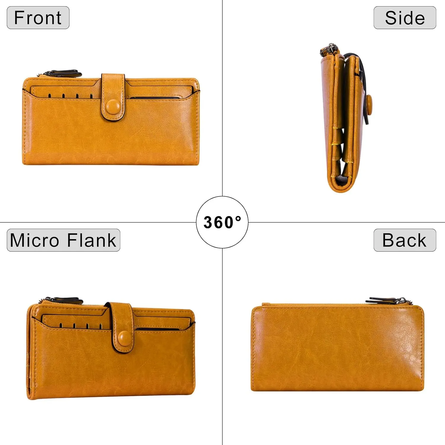 HUA ANGEL Womens Wallet Slim Thin Waxed Leather Billfold Clutch Multi Card Holder with Coin Pocket Large Capacity Long Purse
