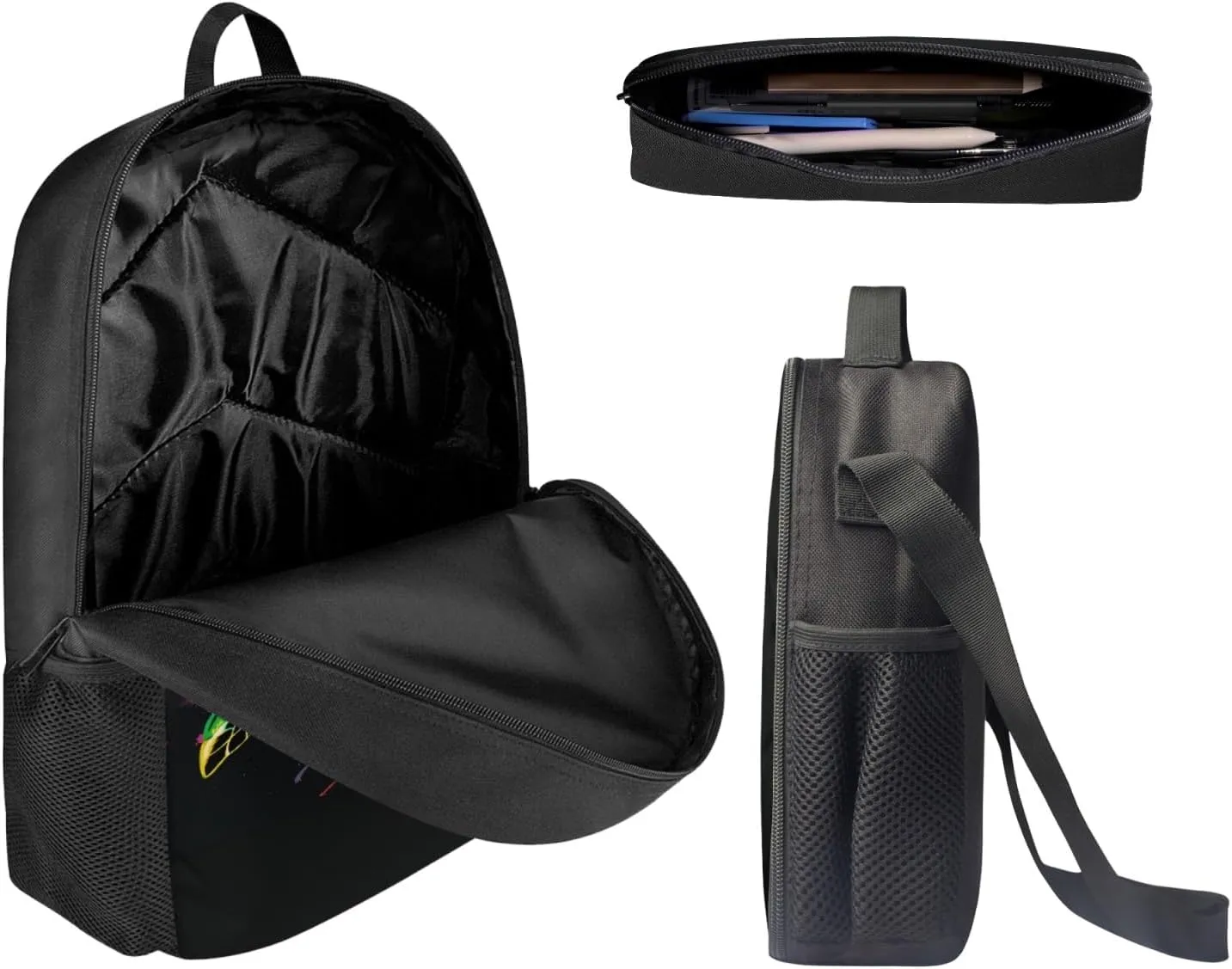 HUGS IDEA 3 Pcs School Bag Set with Thermal Insulated Lunch Tote Purse Pencil Case