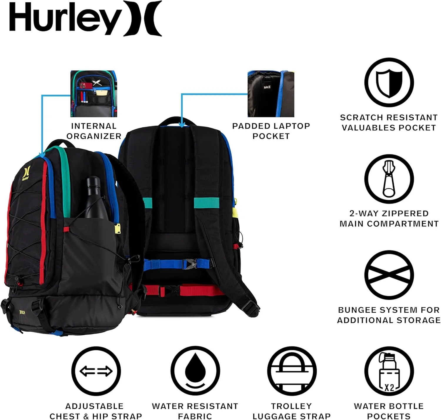Hurley Men's Commuter Travel Backpack, Black, One Size
