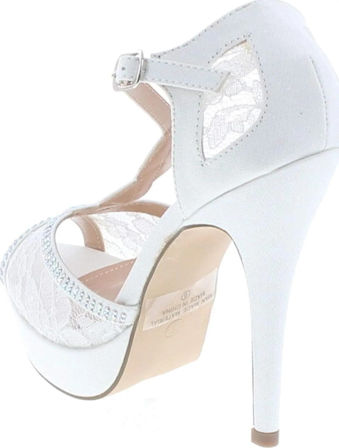 Hy-5 Formal Evening Party Lace Ankle T-Strap Peep Toe Stiletto High Heel Pumps