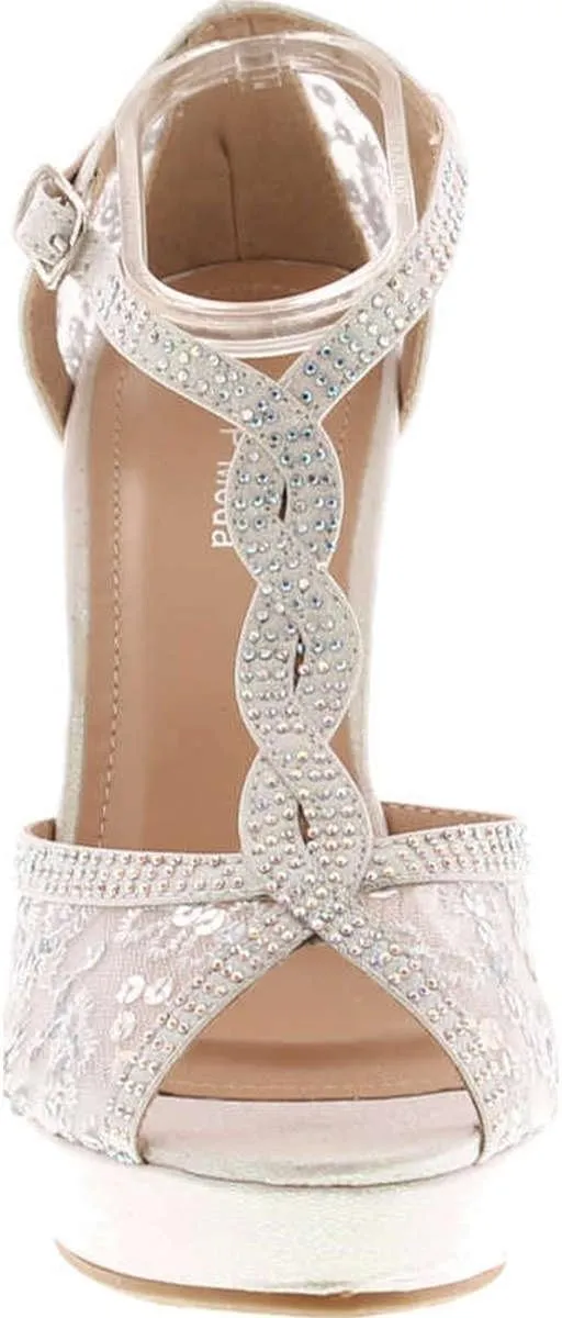 Hy-5 Formal Evening Party Lace Ankle T-Strap Peep Toe Stiletto High Heel Pumps