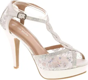 Hy-5 Formal Evening Party Lace Ankle T-Strap Peep Toe Stiletto High Heel Pumps