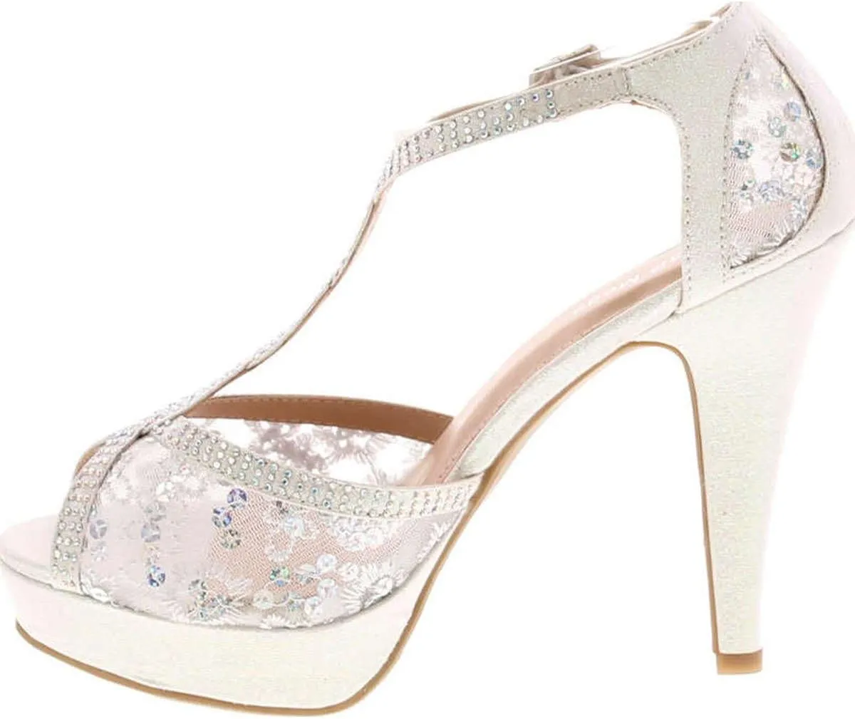 Hy-5 Formal Evening Party Lace Ankle T-Strap Peep Toe Stiletto High Heel Pumps