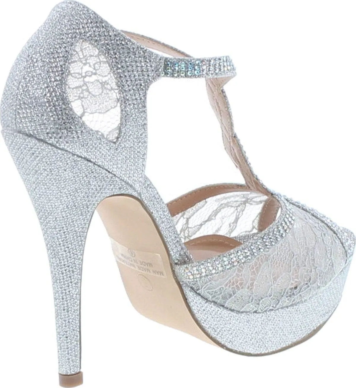 Hy-5 Formal Evening Party Lace Ankle T-Strap Peep Toe Stiletto High Heel Pumps