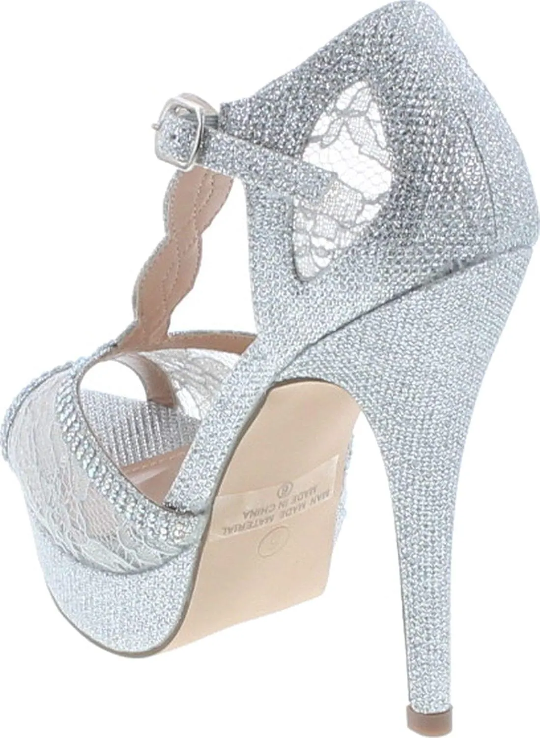 Hy-5 Formal Evening Party Lace Ankle T-Strap Peep Toe Stiletto High Heel Pumps