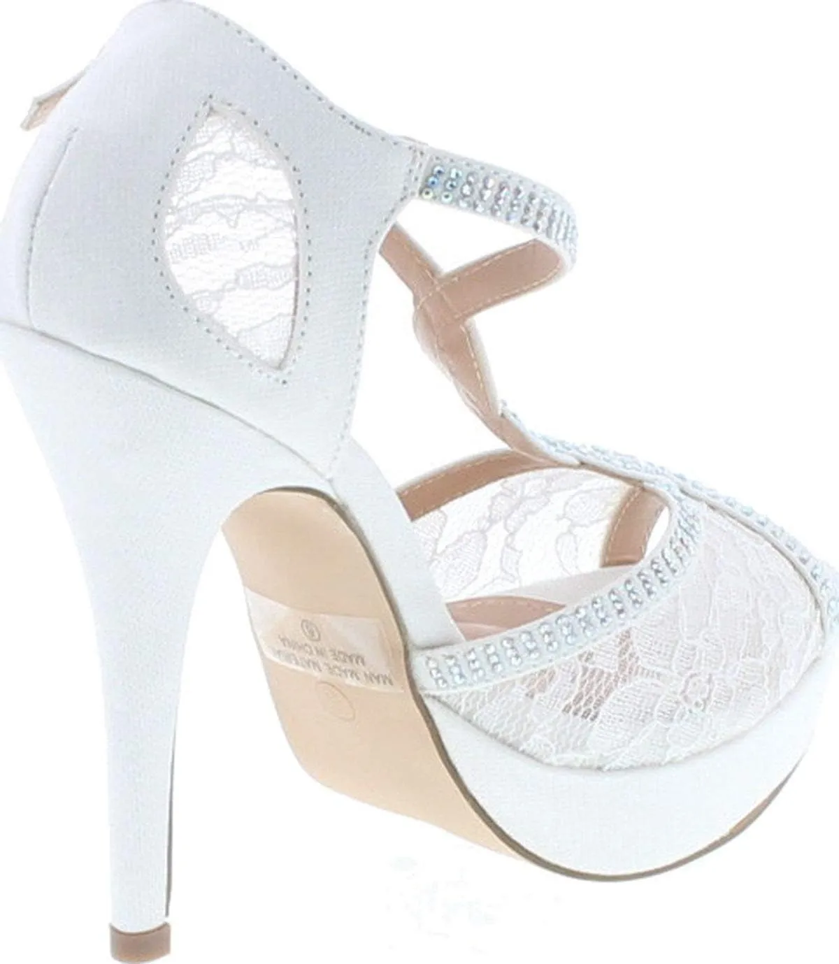 Hy-5 Formal Evening Party Lace Ankle T-Strap Peep Toe Stiletto High Heel Pumps