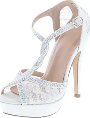 Hy-5 Formal Evening Party Lace Ankle T-Strap Peep Toe Stiletto High Heel Pumps