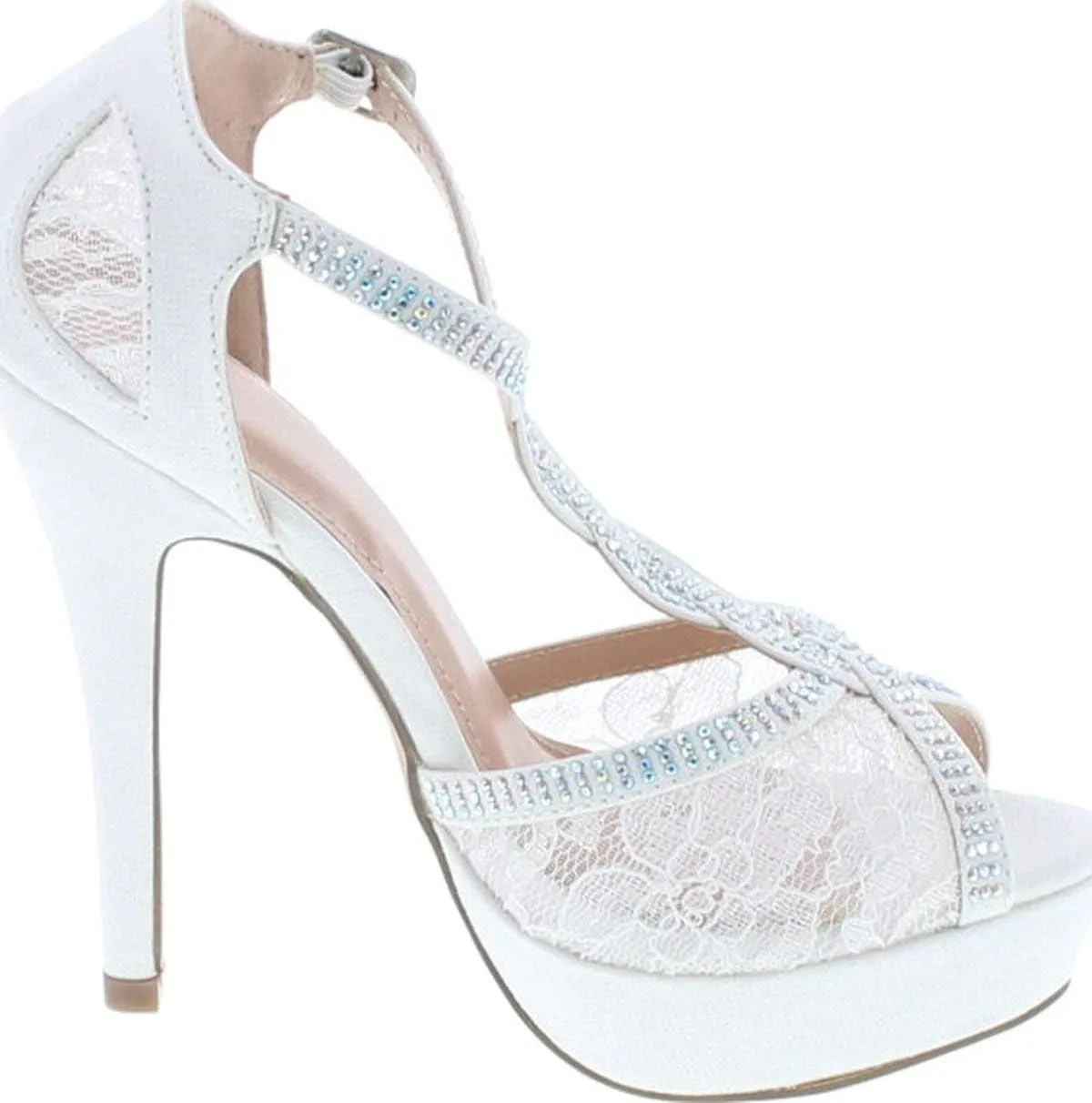 Hy-5 Formal Evening Party Lace Ankle T-Strap Peep Toe Stiletto High Heel Pumps